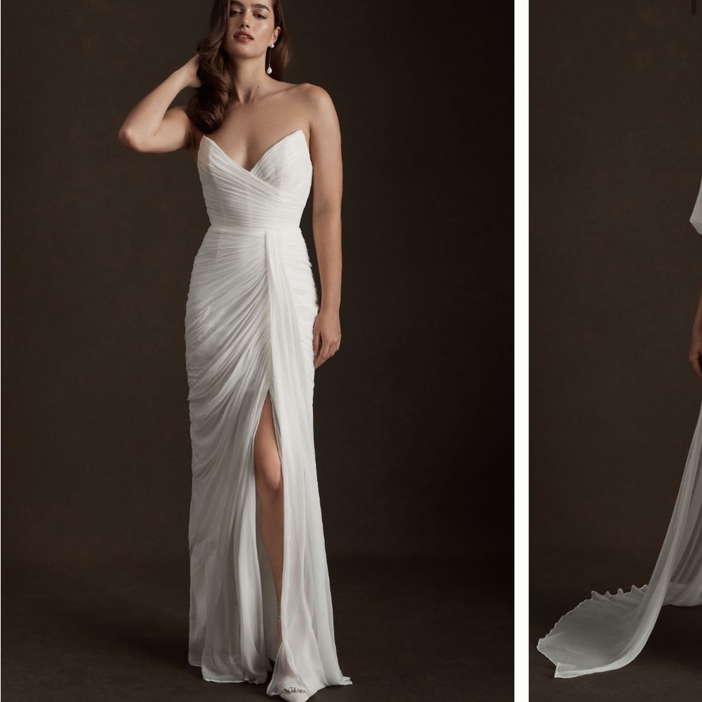 Watters Lupine Strapless Sweetheart Mesh Sheath Wedding Gown